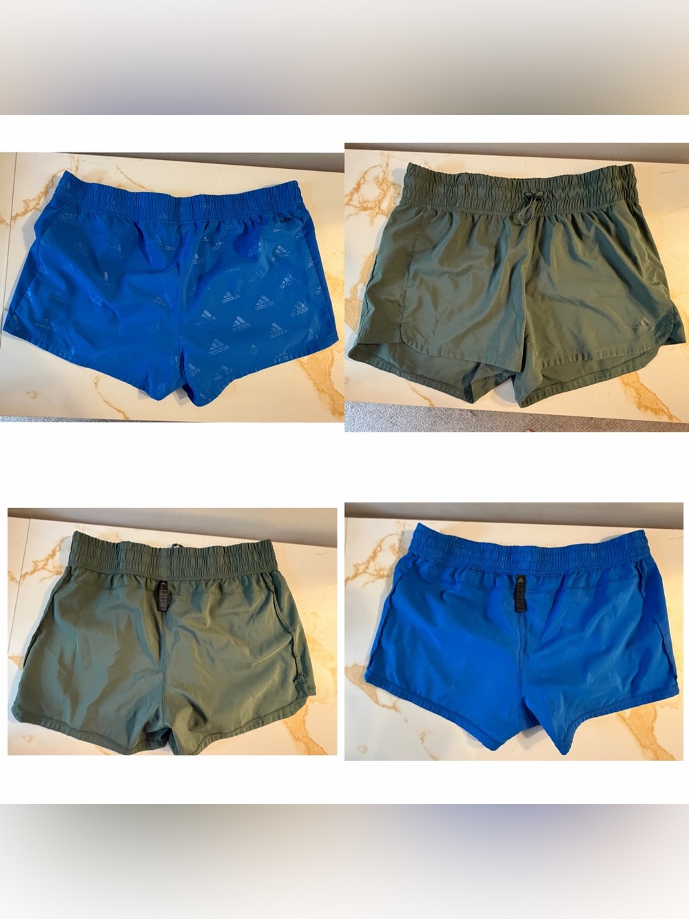 (2) Adidas Women's Athletic Shorts - Blue & Olive Green